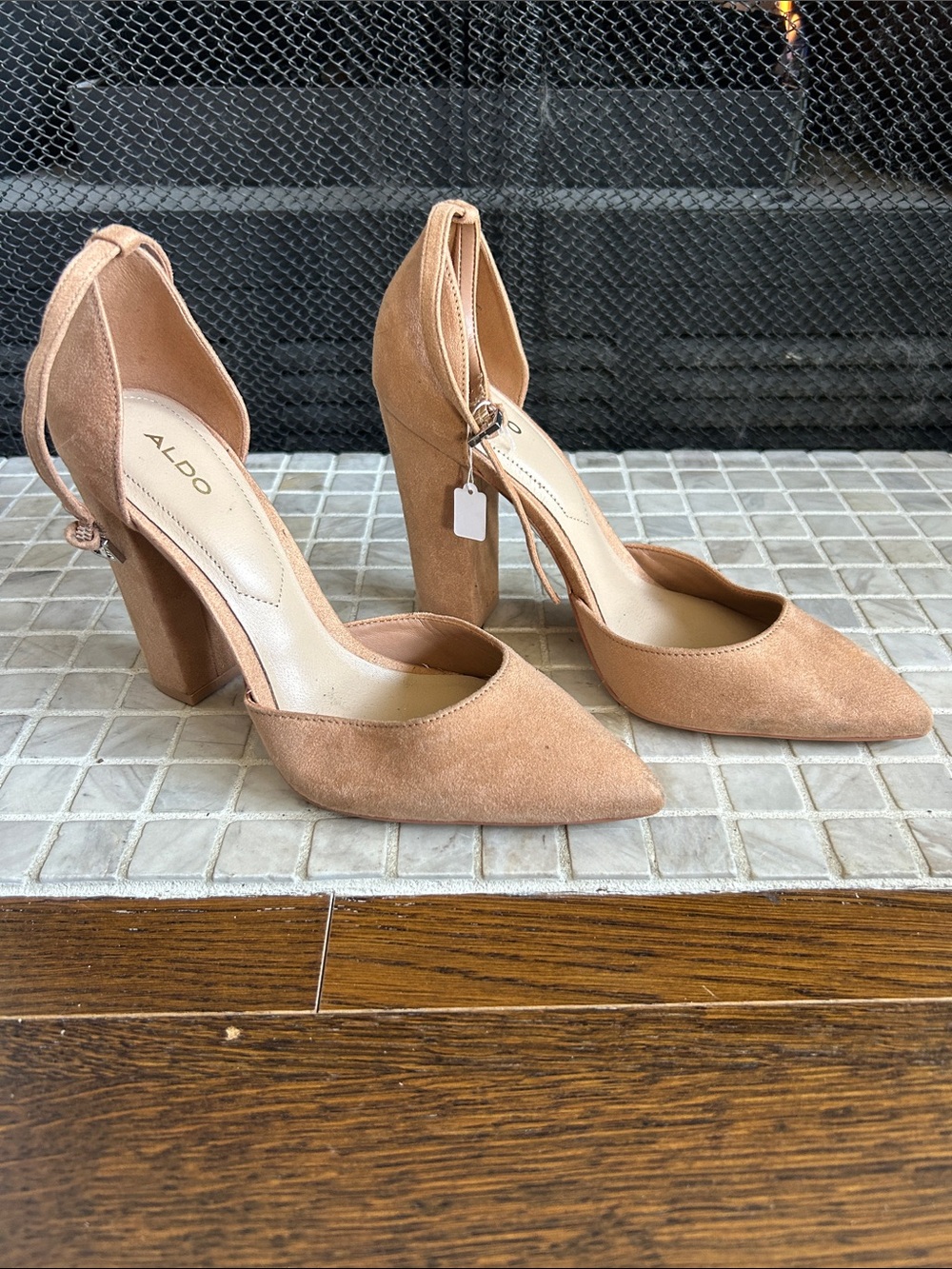 ALDO Tan Suede Pointed Toe Block Heels